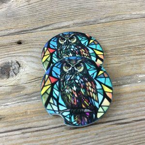 Owl Faux Stained Glass Car Coasters - Set of 2